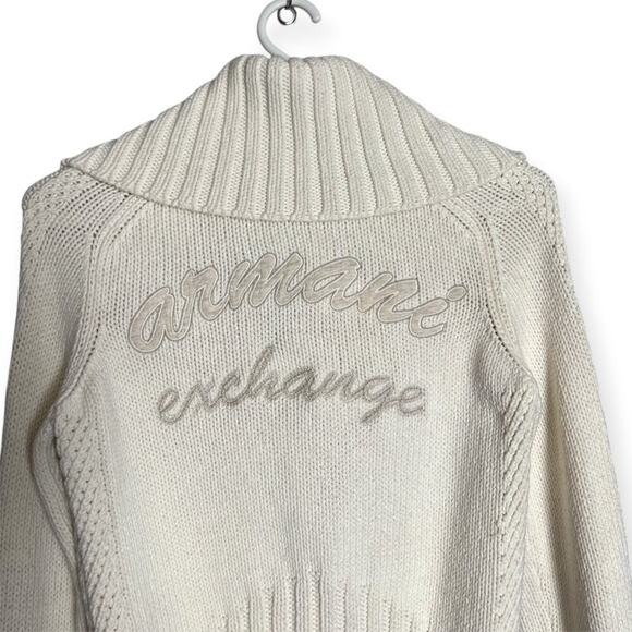 Armani Exchange Large Fold Over Collar Chunky Cardigan SIZE M Beige Sweater HK - Picture 5 of 13